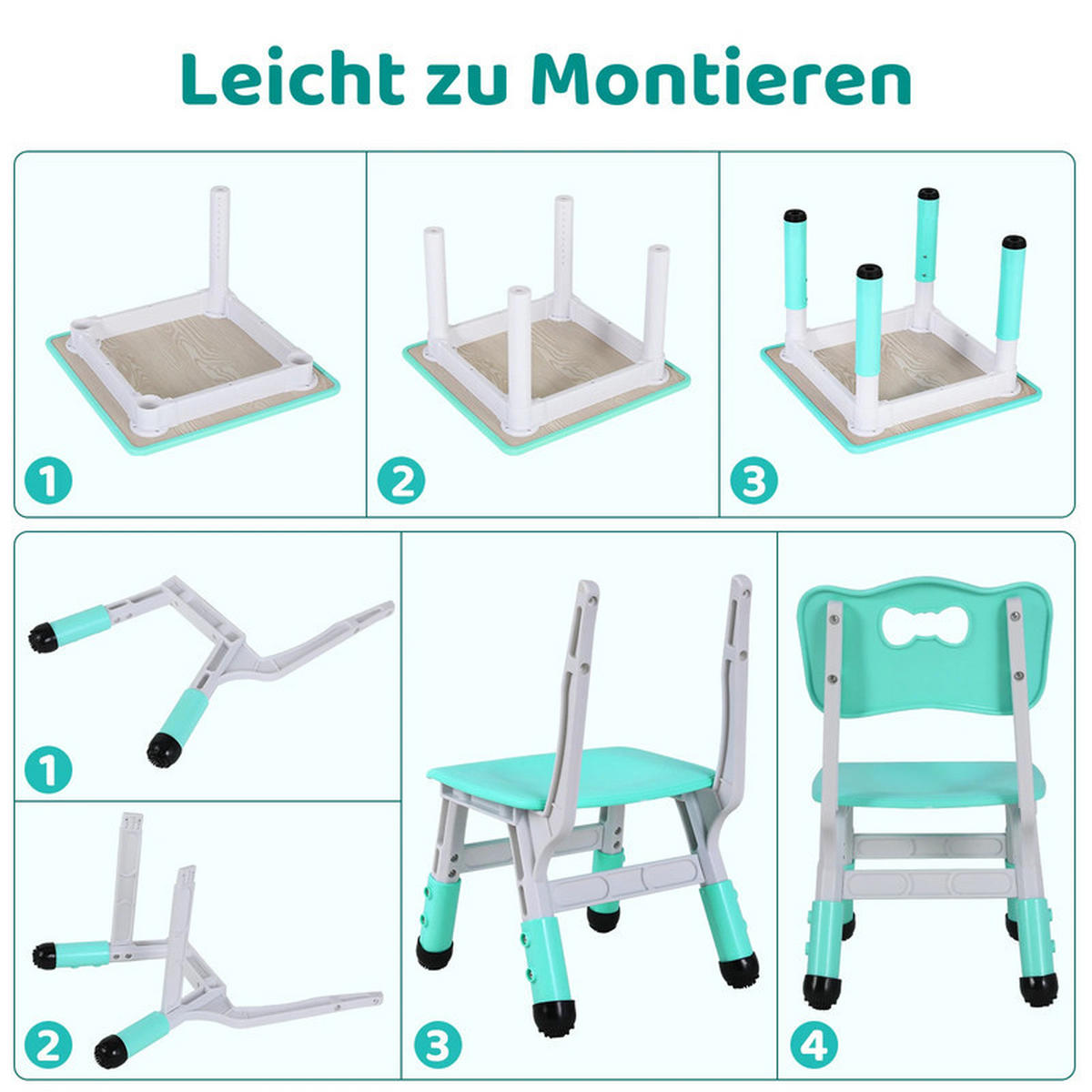 KINDERSITZGRUPPE Türkis Höhenverstellbar - Grün, Kunststoff (60/48/60cm) - Bextsrack