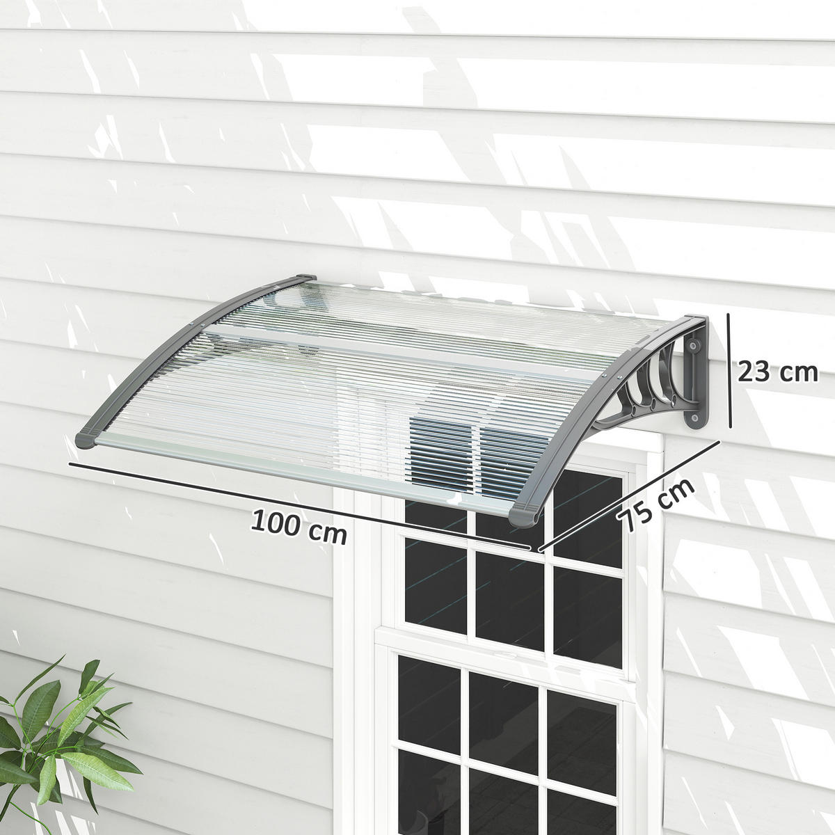 VORDACH-FÜR-HAUSTÜR Polycarbonat Silber - Silberfarben, Kunststoff (75/23/100cm) - Outsunny