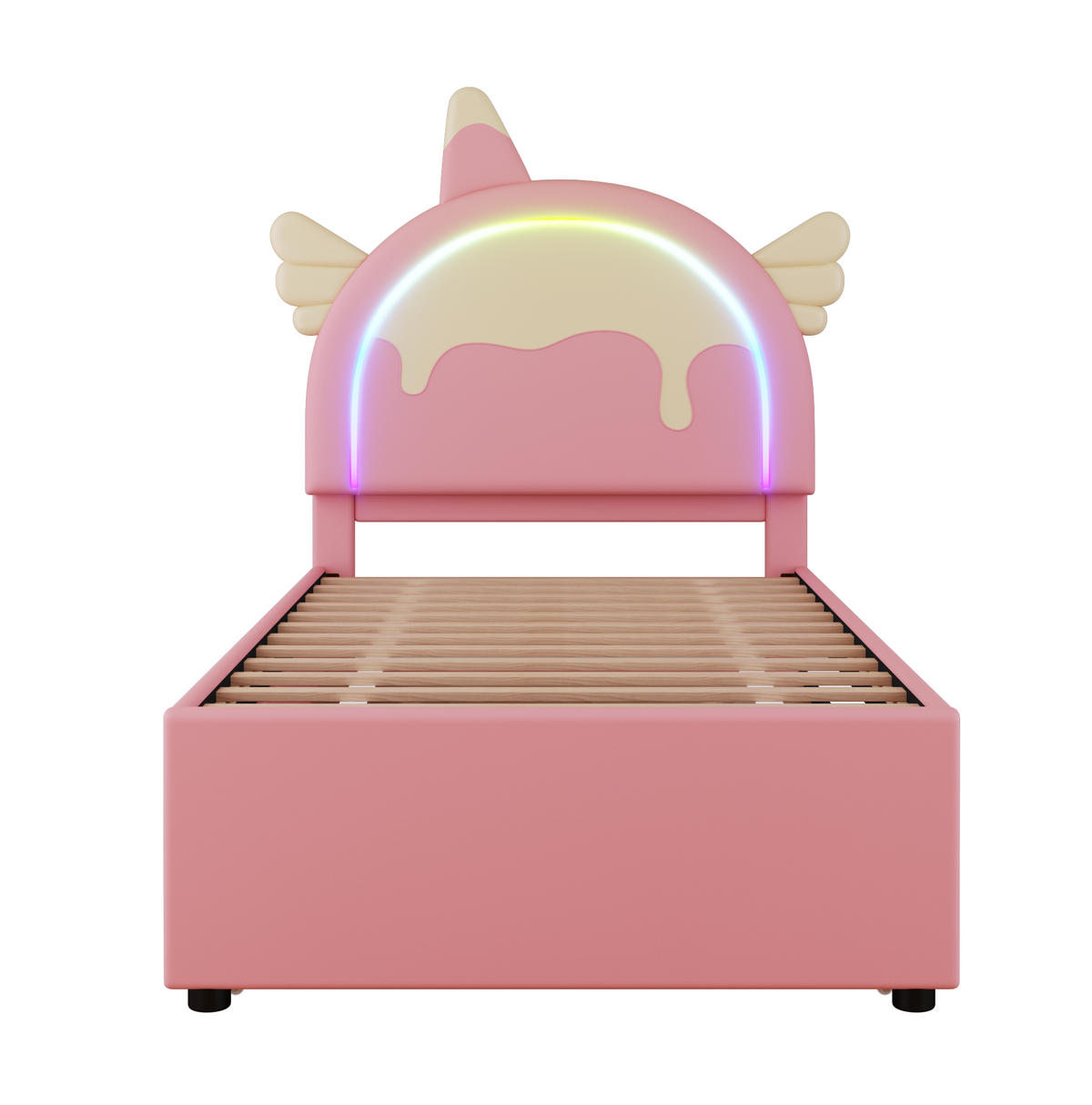 KINDERBETT 90/200 cm rosa aus PU und MDF mit ausziehbarem Rollbett - Pink, Kunststoff (90/200cm) - OKMYHOME