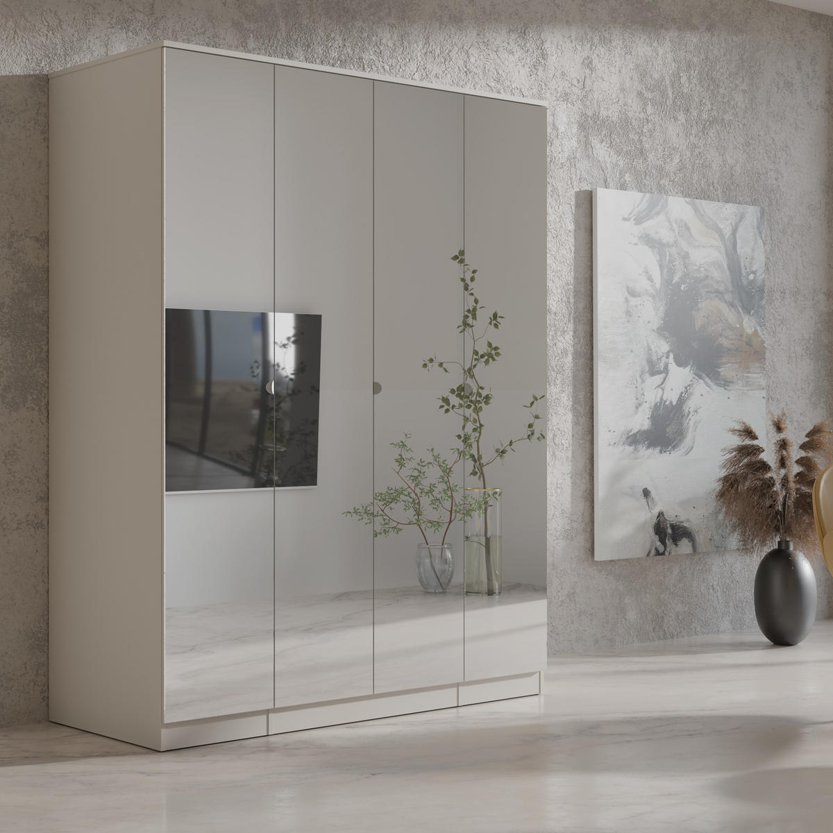 DREHTÜRENSCHRANK mit Spiegel Monza 4D 160 Kaschmir - Kaschmir/Grau, Holzwerkstoff/Metall (160/200/60cm) - mzm24