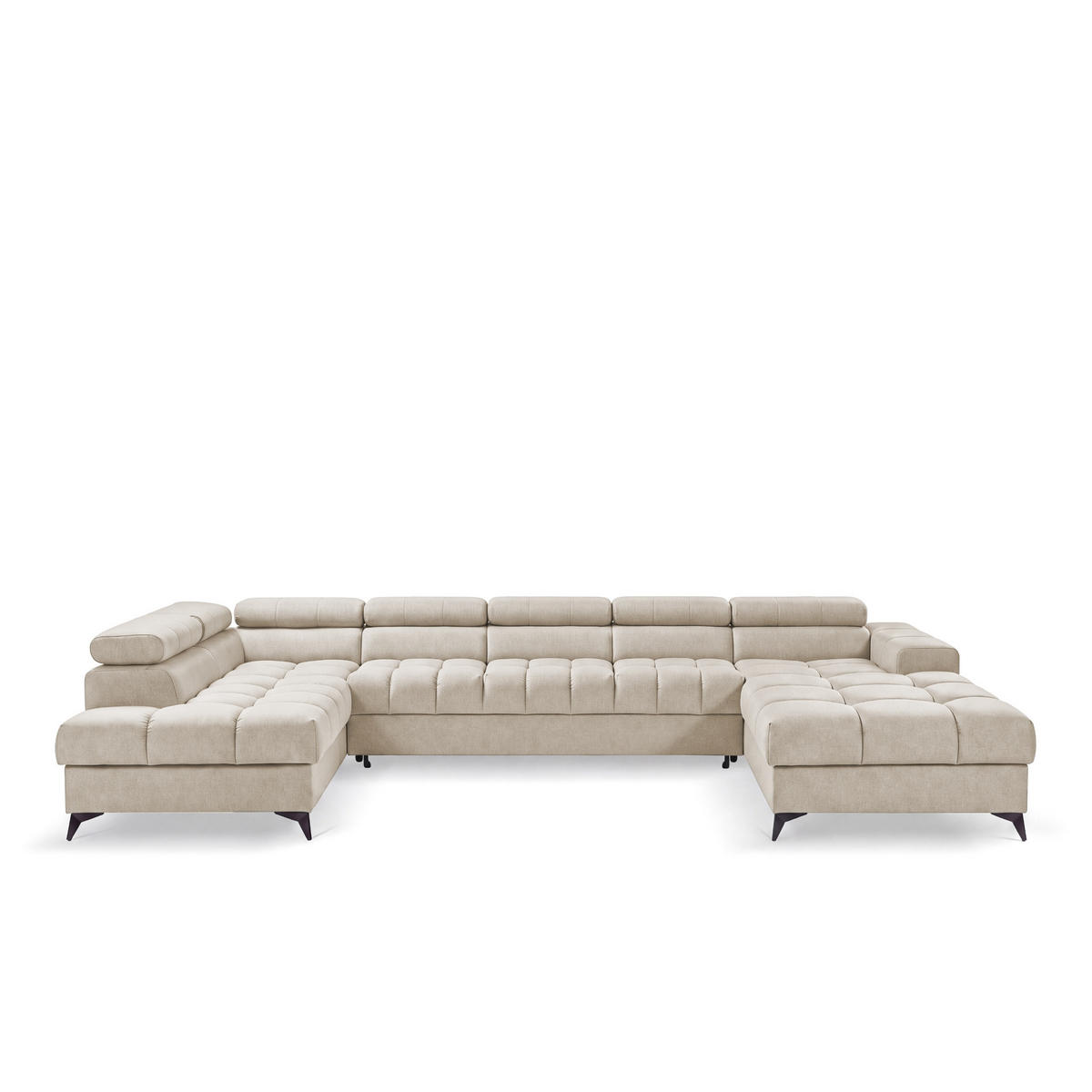 ECKSOFA PUDDING MAXI U Links mit Schlaffunktion 125x330 Velours Creme - Creme/Schwarz, Holz/Textil (203/421cm) - Muffo