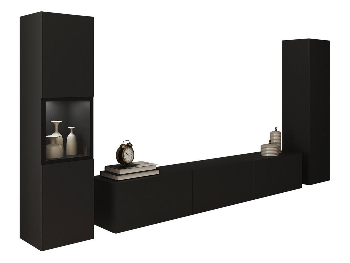 WOHNWAND Berlin III mit weißer LED Beleuchtung - Alufarben/Graphitfarben, Holzwerkstoff/Kunststoff (180/30/33cm) - MIRJAN24