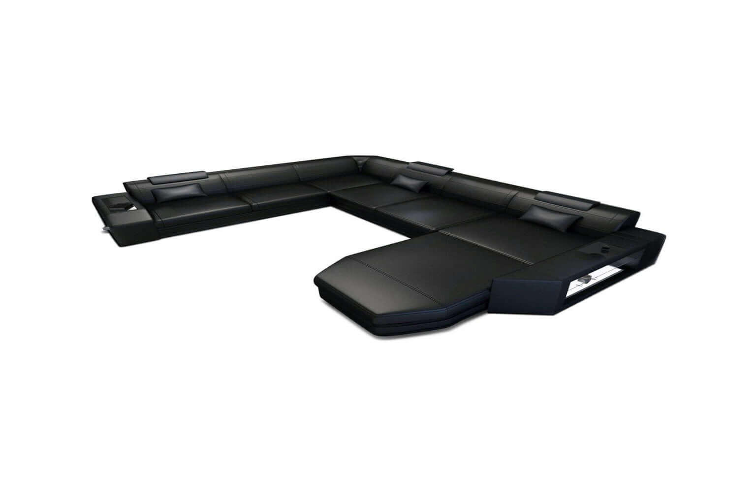 WOHNLANDSCHAFT Prato Schwarz Büffelleder - Schwarz, Leder (341/91/243cm)