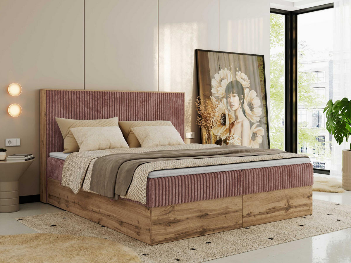 BOXBETT WOOD CLASSIC 160/200 - Rosa Cord - H3 - Rosa, Textil (160/200cm) - MKS