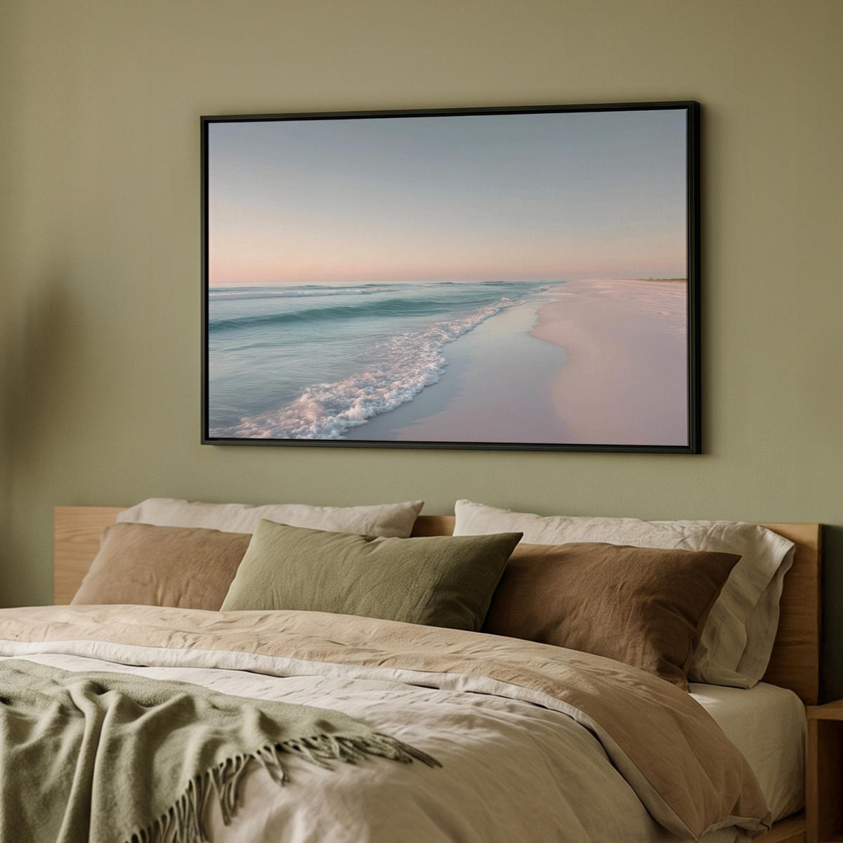 LEINWAND Bilder mit Rahmen - Küstenlinie - Pastell - Wasser - 90x60 - Pastellblau, Textil (90/60cm) - MuchoWow