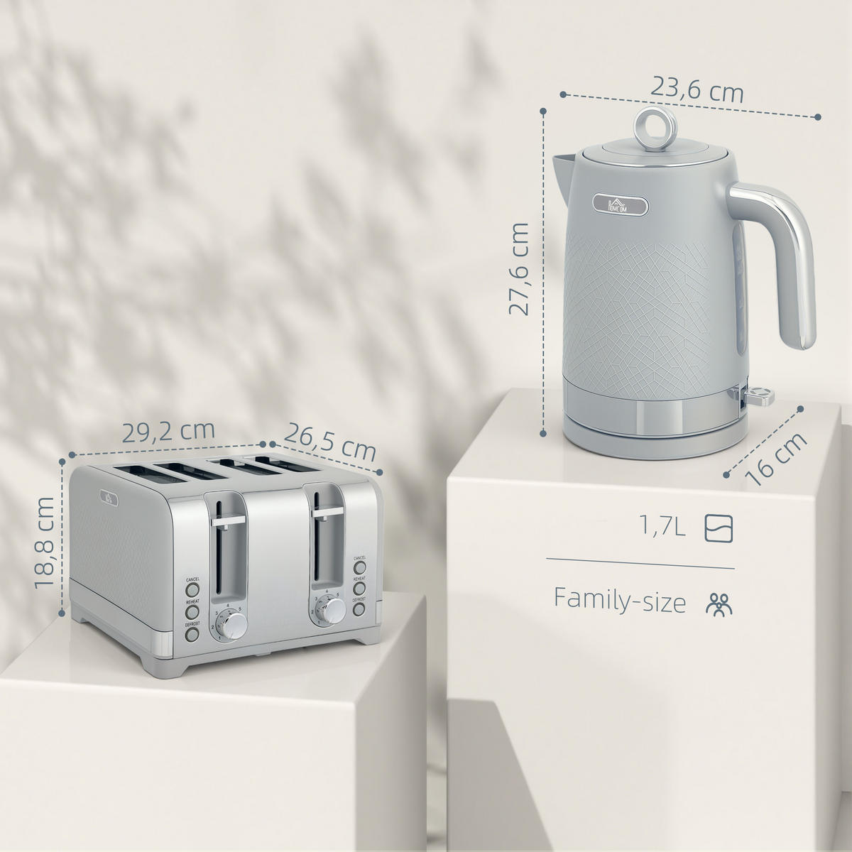 SADA konvice a toustovače z plastu, šedá - šedá, plast (16/27.6/23.6cm) - HOMCOM