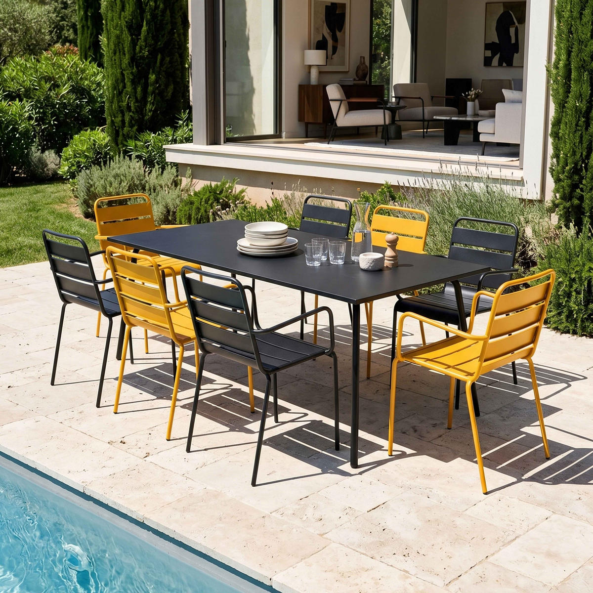 GARTENSET 9-tlg.,Grau/Gelb - Gelb, Metall - Oviala