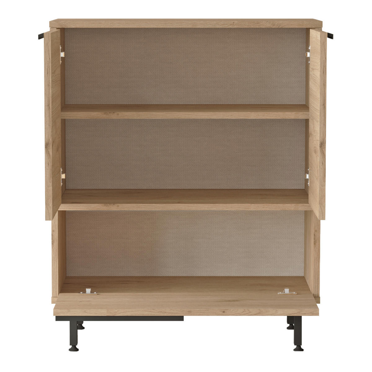 MEHRZWECKSCHRANK Vesanto - Eichefarben/Schwarz, Holzwerkstoff/Metall (75/90.5/35.5cm) - [en.casa]