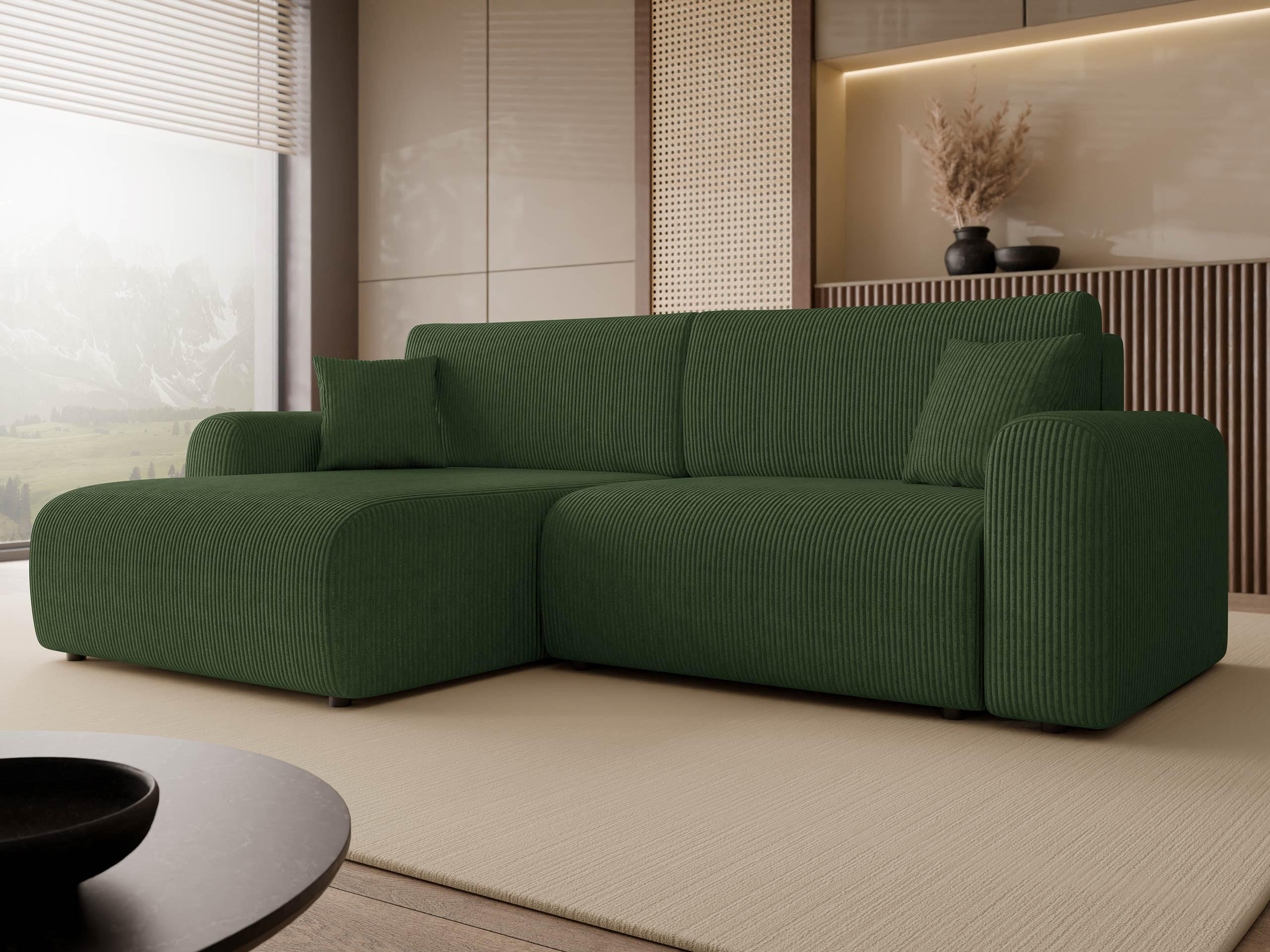 ECKSOFA Floryn L Cord - Schwarz/Grün, Holz/Kunststoff (245/145cm) - MIRJAN24