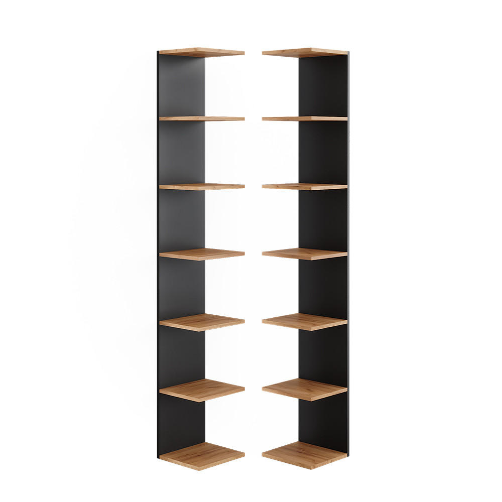 WANDREGAL Paolo Anthrazit 28 x 190 cm 2er Set - Honigeiche/Anthrazit, Holzwerkstoff (30/190/28cm) - Vicco
