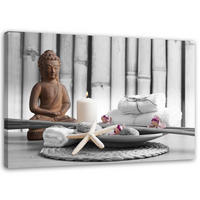 LEINWANDBILD Buddha mit Kerze 90x60cm - Beige, Textil (90/60cm) - Feeby