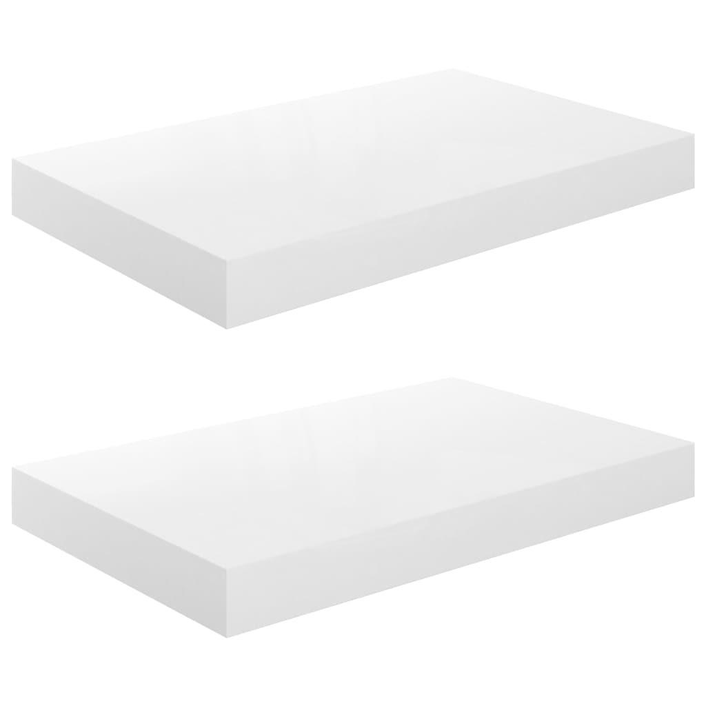 SCHWEBEREGALE 2 Stk. Hochglanz-Weiß 40x23x3,8 cm MDF - Weiß, Holzwerkstoff (23/3.8/23cm) - furnicato