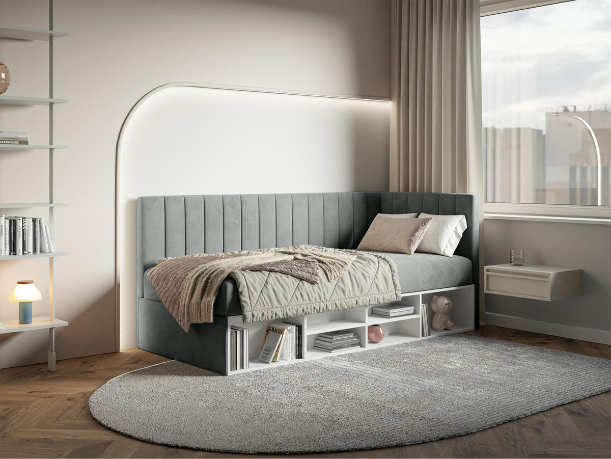 JUGENDBETT Ventrio Grau Easy-Clean-Samtbezug 90x200 cm - Grau, Holz/Textil (90/200cm) - Selsey