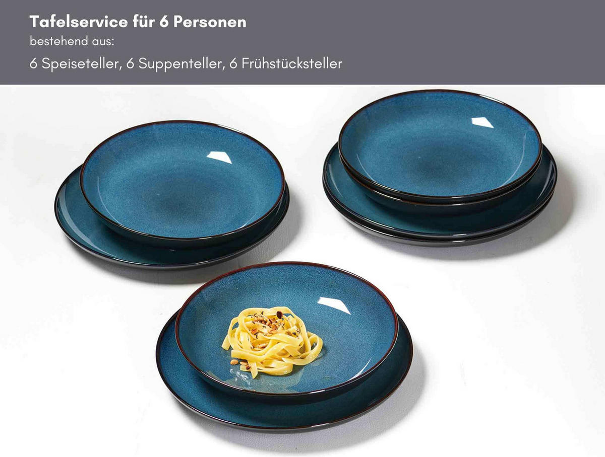 TELLER-SET Bali blau 18er Set - Blau, Keramik (1/1/1cm) - Ritzenhoff Breker