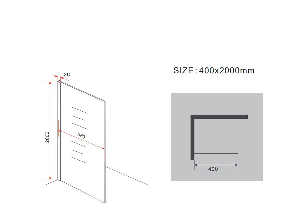 DUSCHWAND AQUOS-MINI Klar 40 x 200 cm 10 mm ESG - Klar, Glas (40/200cm) - Glasdeals
