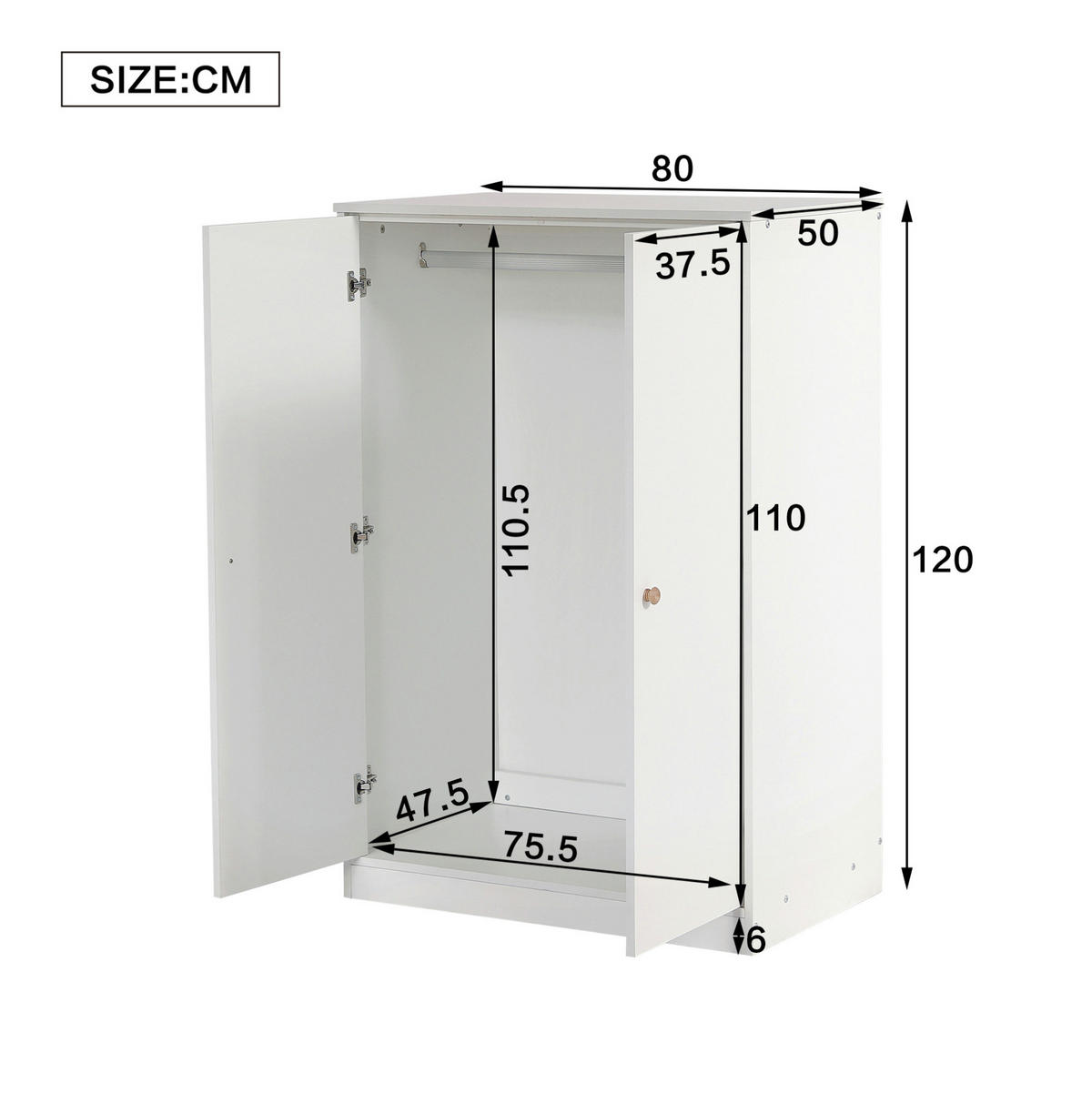KLEIDERSCHRANK 80/120/50 cm Weiß aus Holz mit Kleiderstange - Weiß, Holz (50/120/80cm) - OKMYHOME