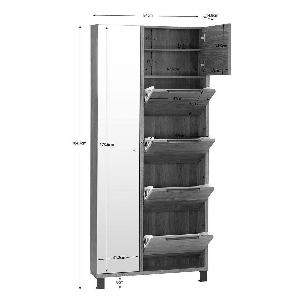 FURNIERTER SCHUHSCHRANK mit Spiegeltür - Eichefarben, Holzwerkstoff/Metall (84/185/17cm) - home24