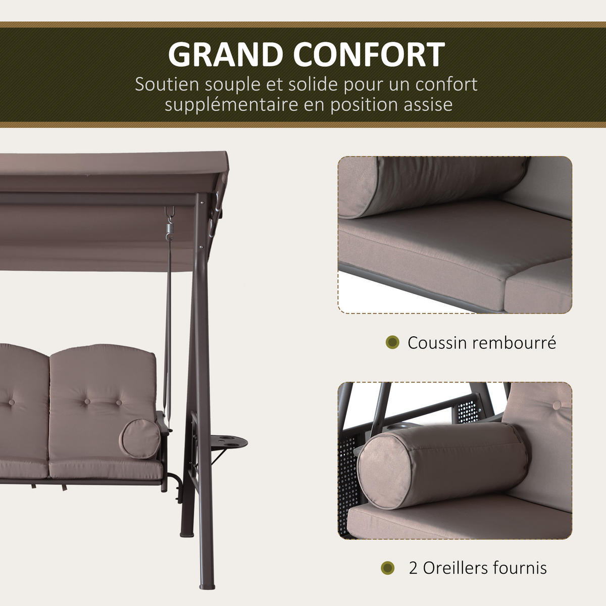 HOLLYWOODSCHAUKEL Beige 3-Sitzer - Beige, Metall (307.34/436.88/528.32cm) - PANGIVO