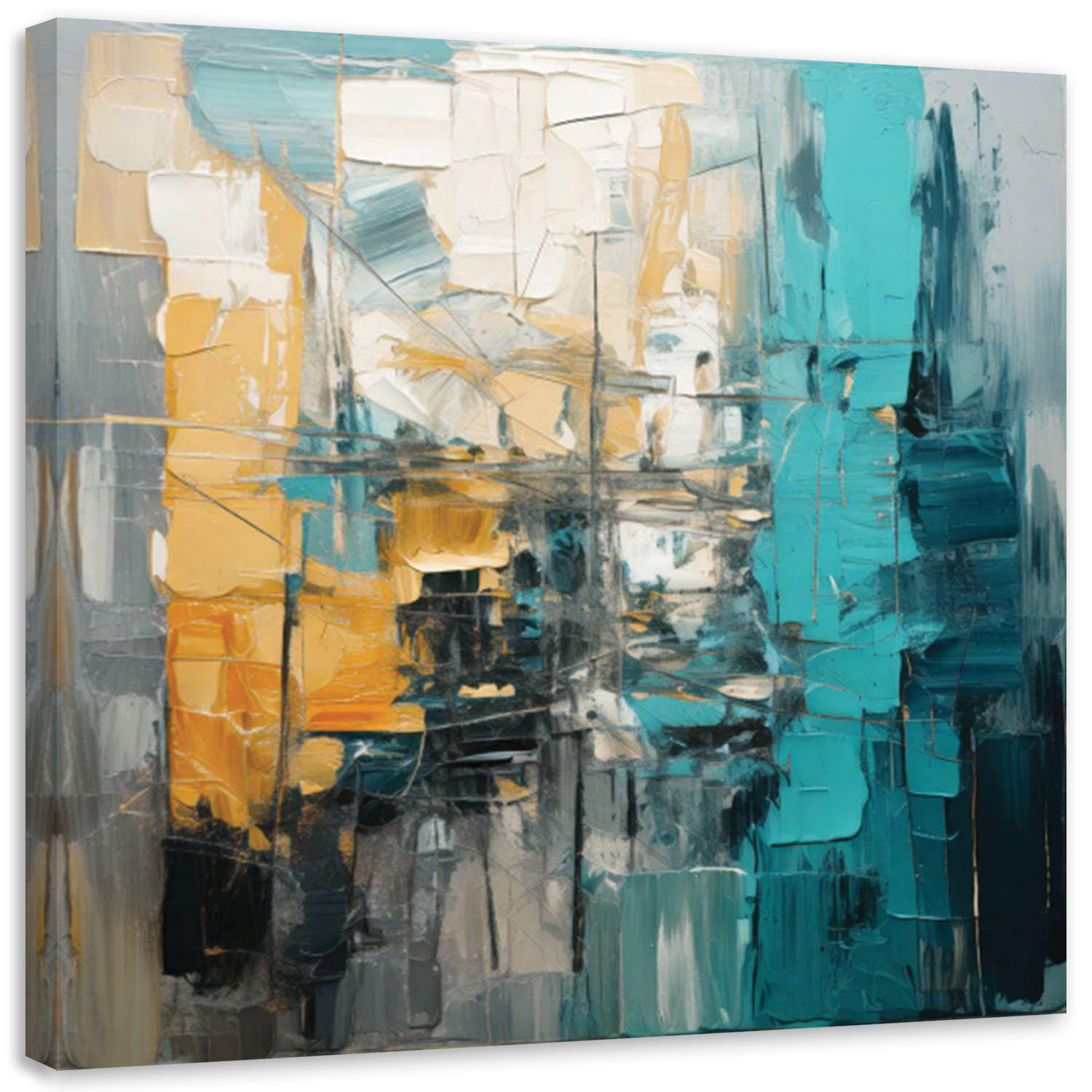 LEINWANDBILD Geometrische Abstraktion Modern 50x50cm - Türkis, Textil (50/50cm) - Feeby