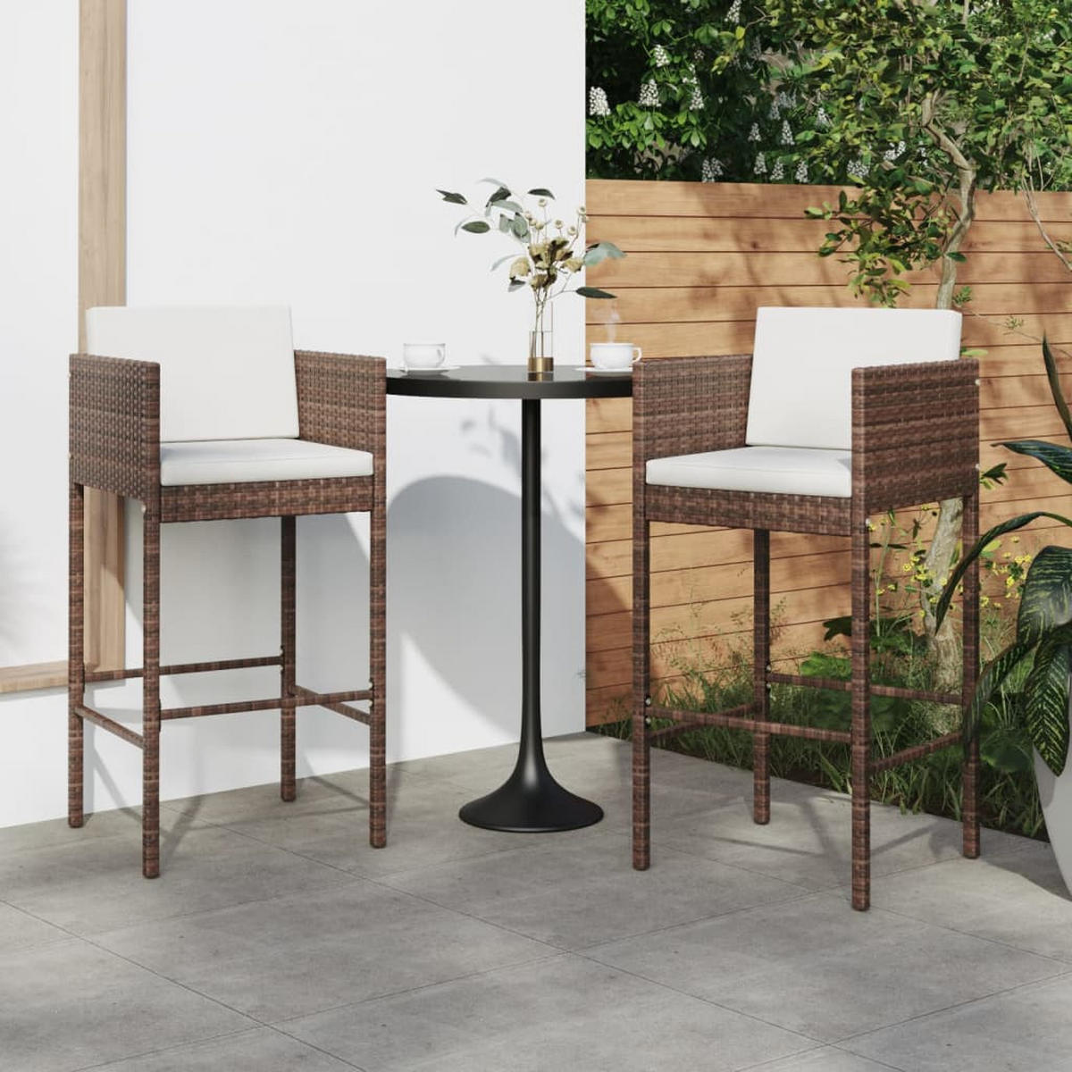 BARHOCKER 2 Stk. Mit Kissen Braun Poly Rattan - Braun, Kunststoff (48/100/50cm) - vidaXL