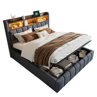 POLSTERBETT 180/200 cm grau LED-Beleuchtung mit Stauraum und USB-Anschluss - Grau, Textil (180/200cm) - OKWISH