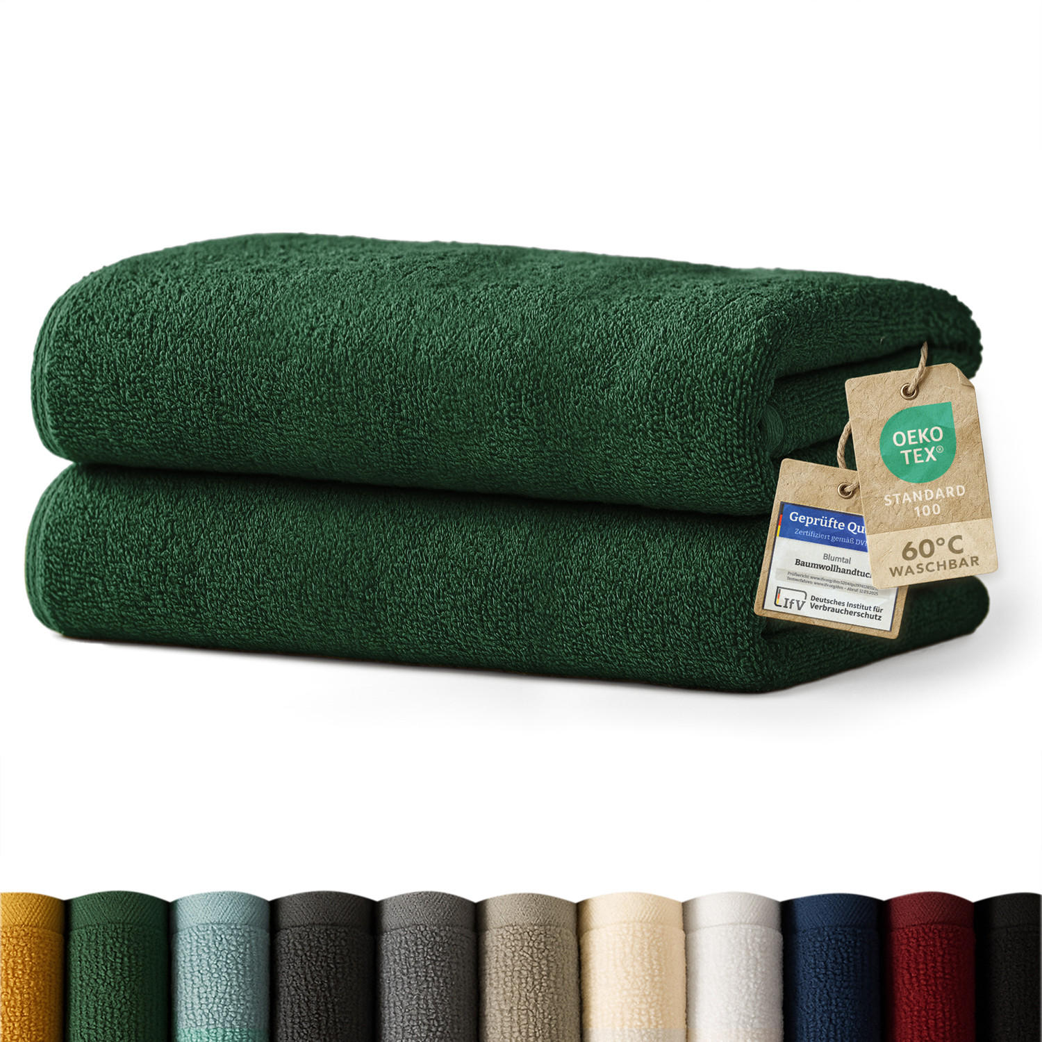 BADETUCH 2er-Set, 2x Badetuch 70/140 cm, Dunkelgrün - Dunkelgrün, Textil (70/140cm) - Blumtal