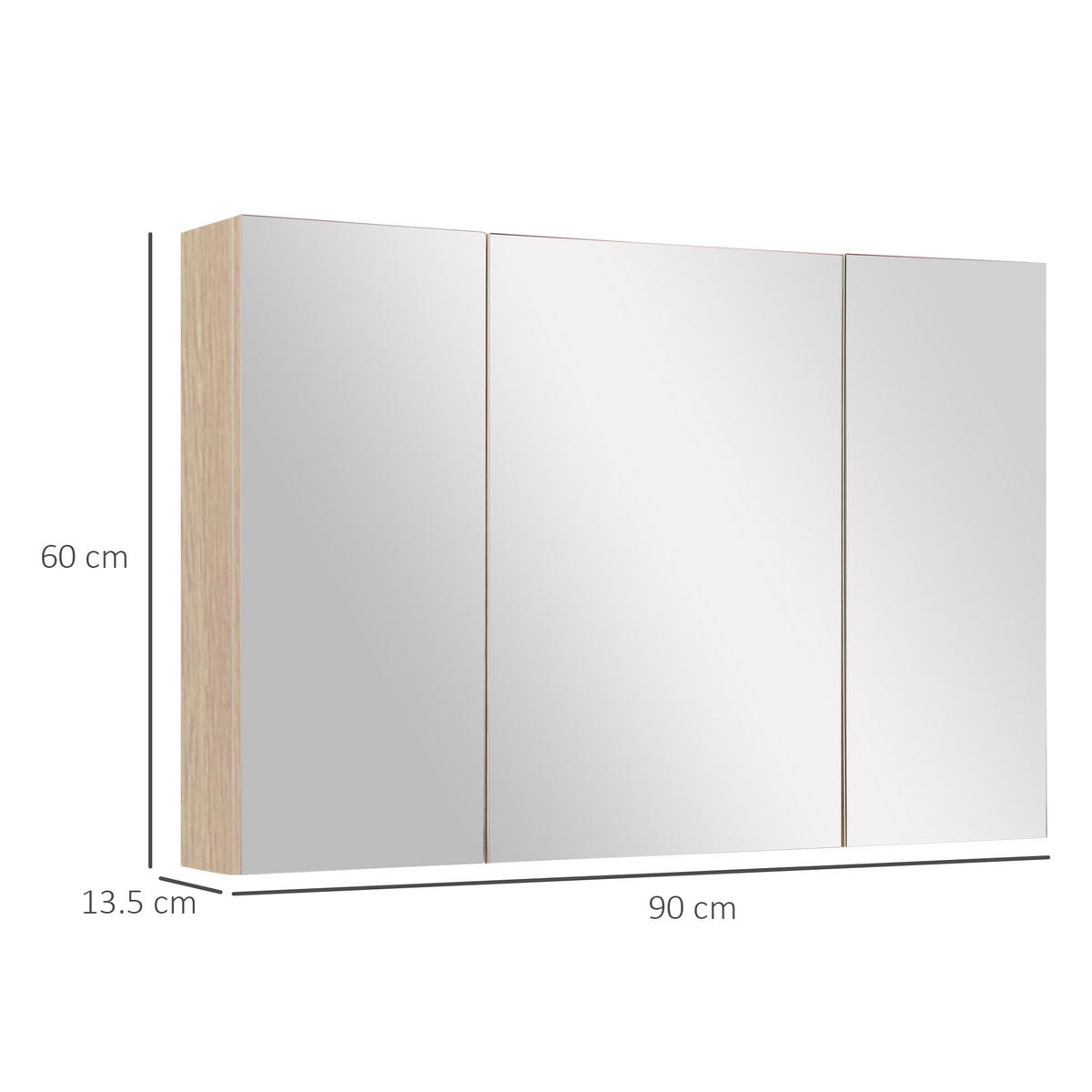 SPIEGELSCHRANK mit 3 sanft schließenden Spiegeltüren,90x13,5x60 cm ,Holzfarbe - Braun, Glas (90/135/60cm) - Vallsero