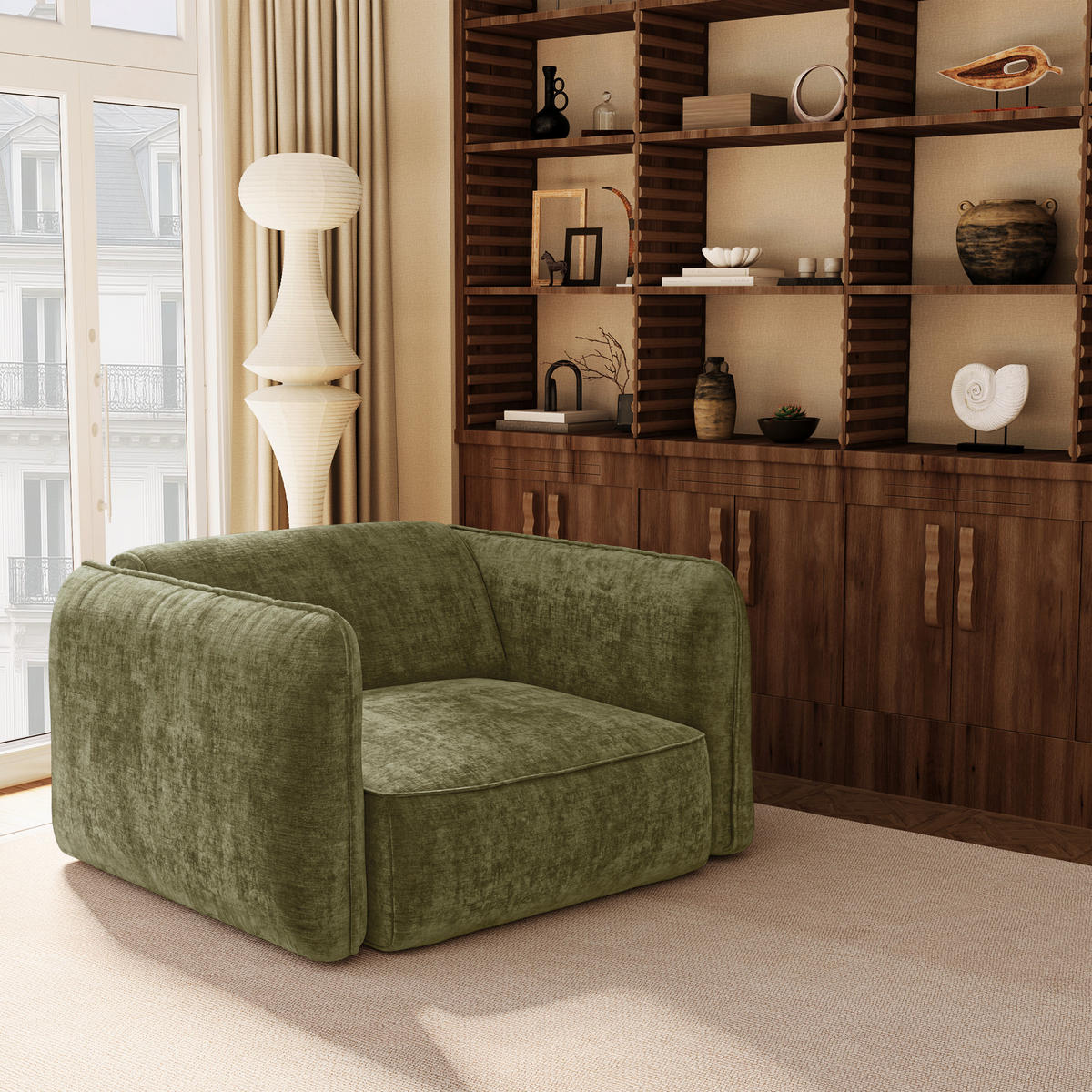 SESSEL LOMI Geprägter Samt Vintage-Grün 118cm - Dunkelgrün/Grün, Textil (118/76/102cm) - Premium Interiors