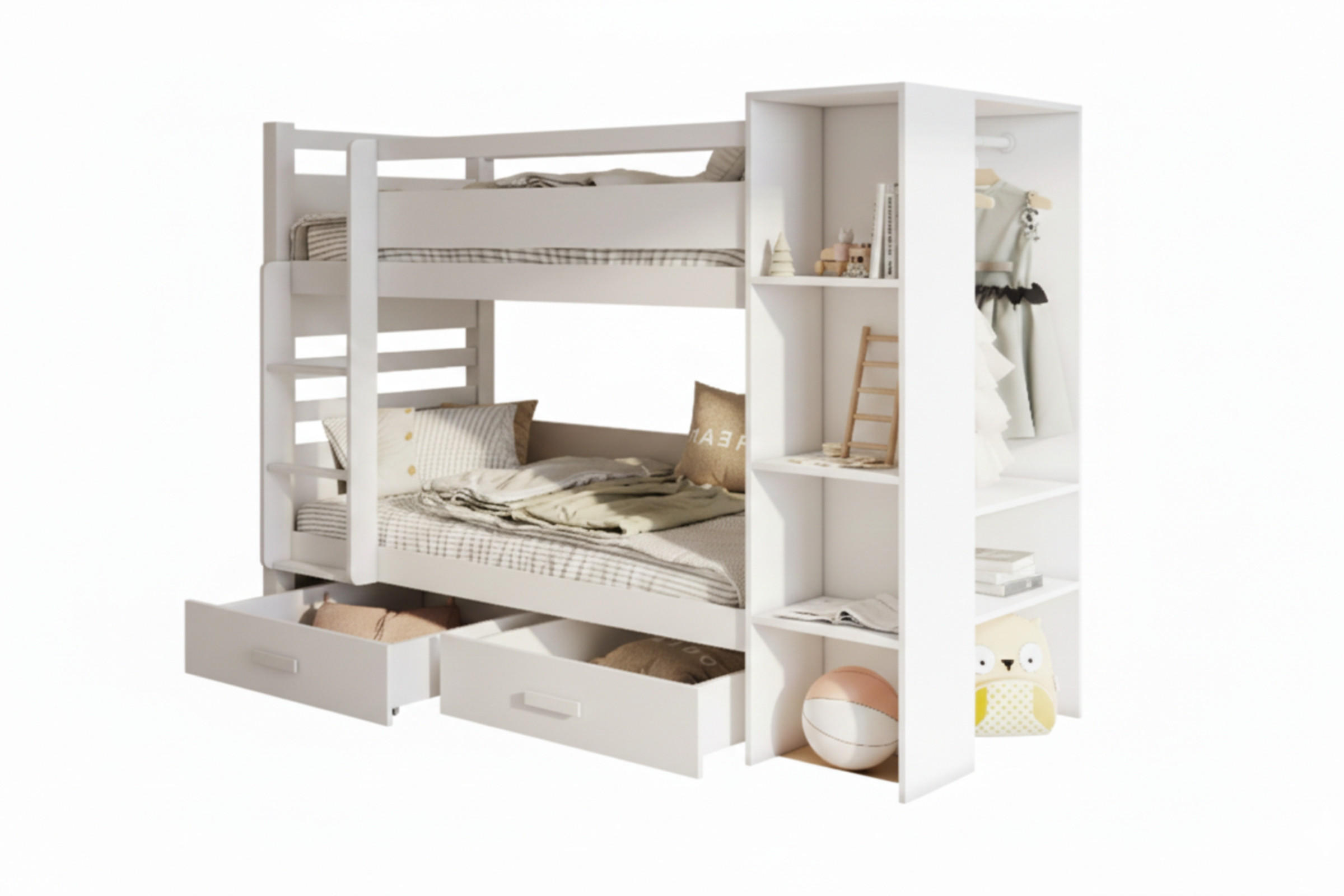 ETAGENBETT AGNES 90/200 Weiß links - Weiß, Holzwerkstoff/Textil (90/200cm) - Deine Möbel 24