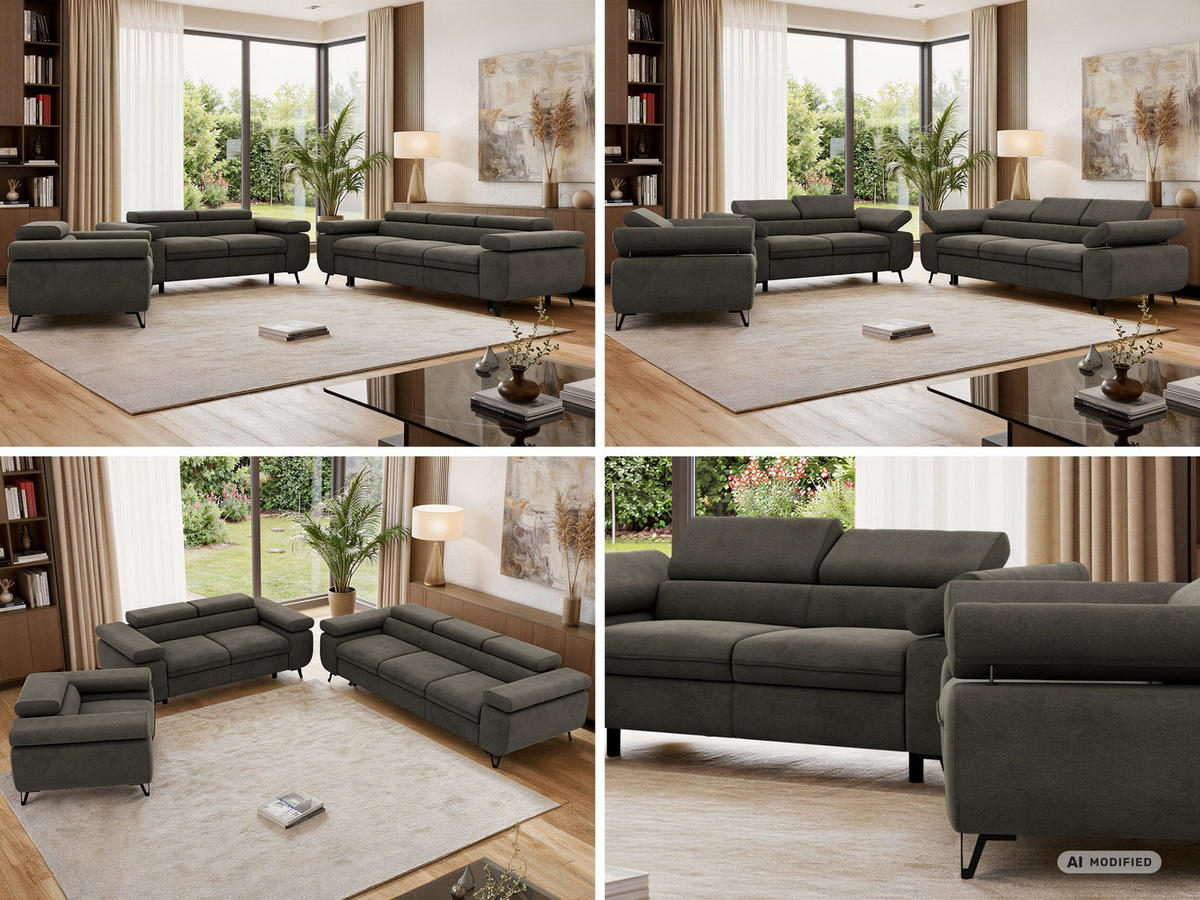 SEDACIA ZOSTAVA PETERS 1+2+3 - Tmavosivá Samet - čierna/tmavosivá, kov/textil (262/76/99cm) - MKS