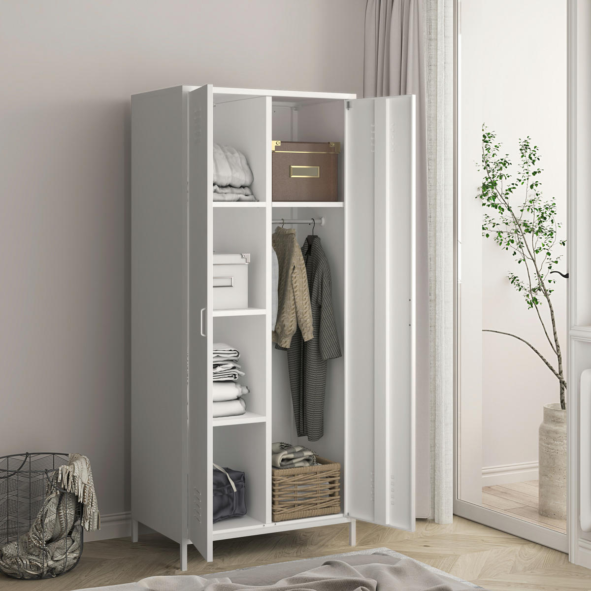 KLEIDERSCHRANK Seinäjoki - Weiß, Metall (76/180/50cm) - [en.casa]