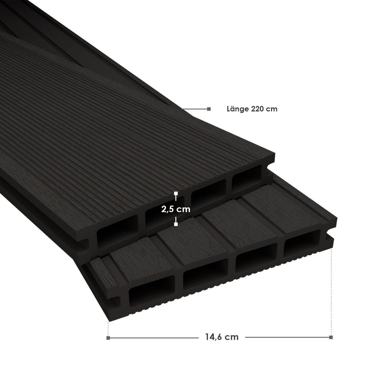 TERRASSENDIELEN WPC Anthrazit 4 m² - Anthrazit, Kunststoff (220/14.6/2.5cm) - Juskys