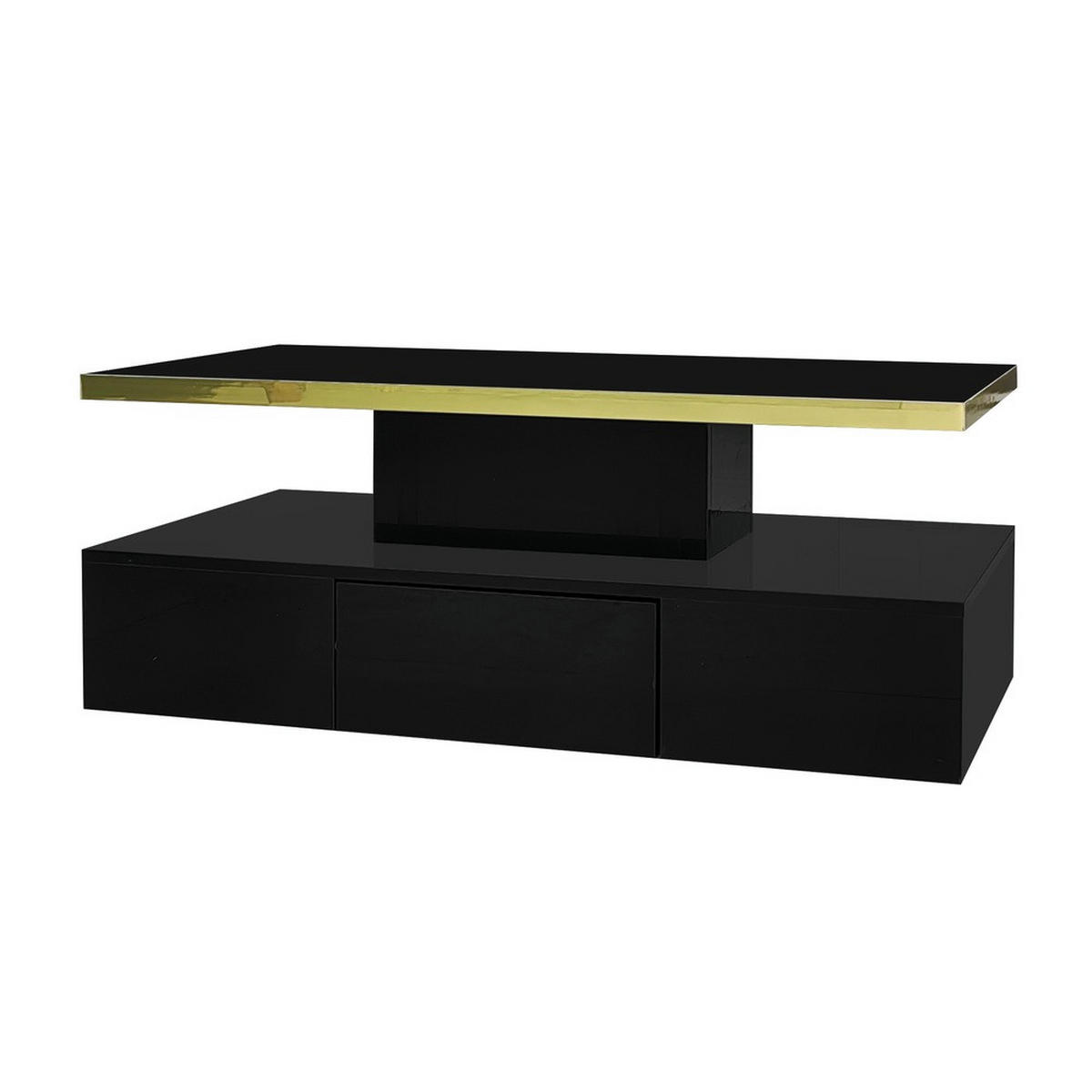 COUCHTISCH Hochglanzlack 2 Ebenen Schubladen LED Schwarz - Schwarz, Holz (113/61/14cm) - FLIEKS