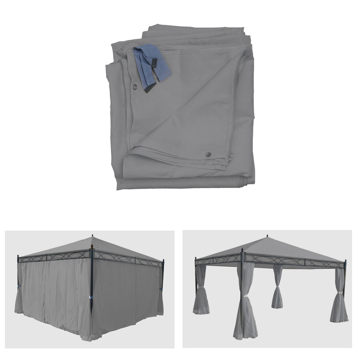 SEITENWAND 4er-Set für Pergola Cadiz 4x4m 205x383cm Hellgrau - Hellgrau, Textil (383/205/1cm) - BERLINLODGE