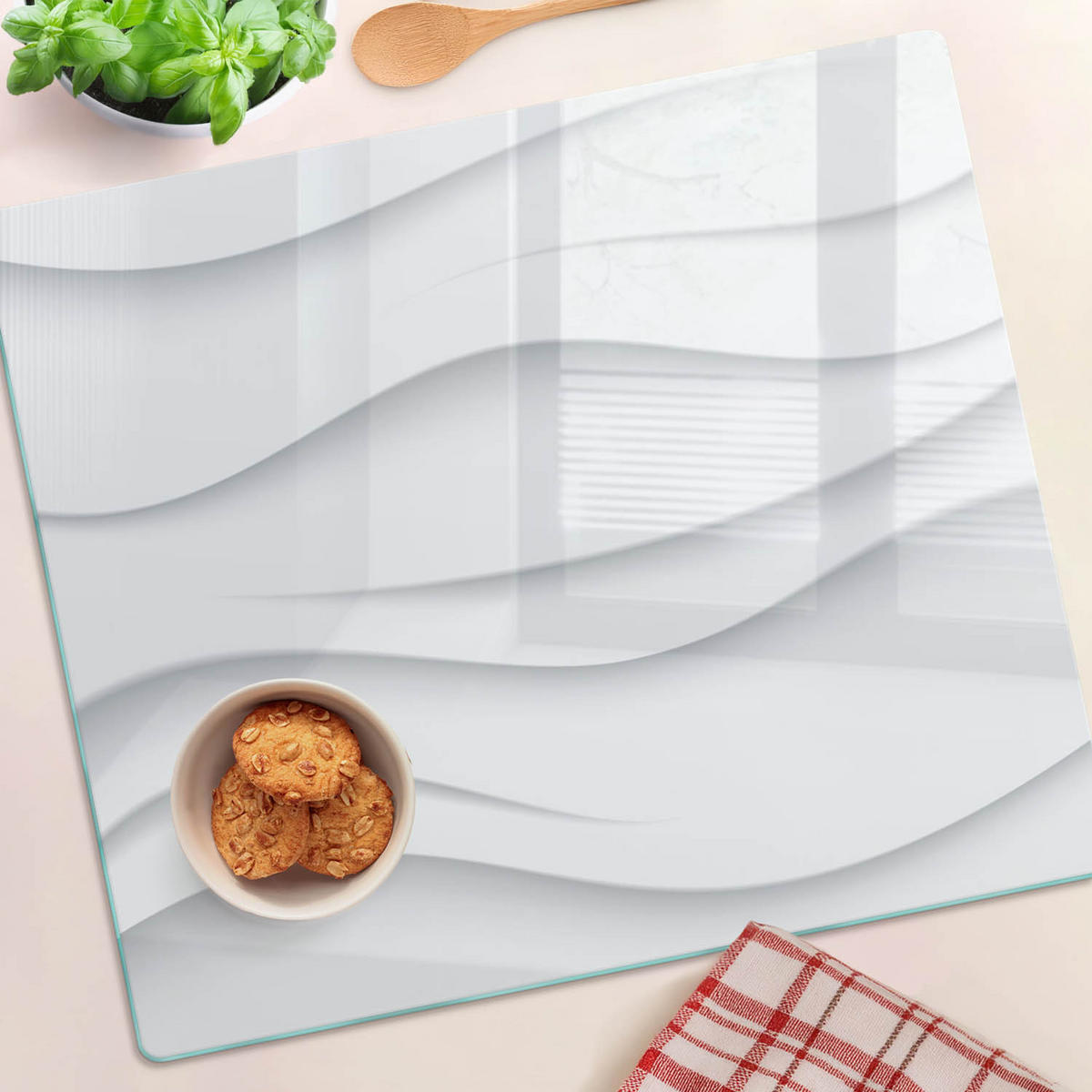 GLASPLATTE 60x52 cm Wellenabstraktion - Weiß, Glas (60/0.4/52cm) - TULUP