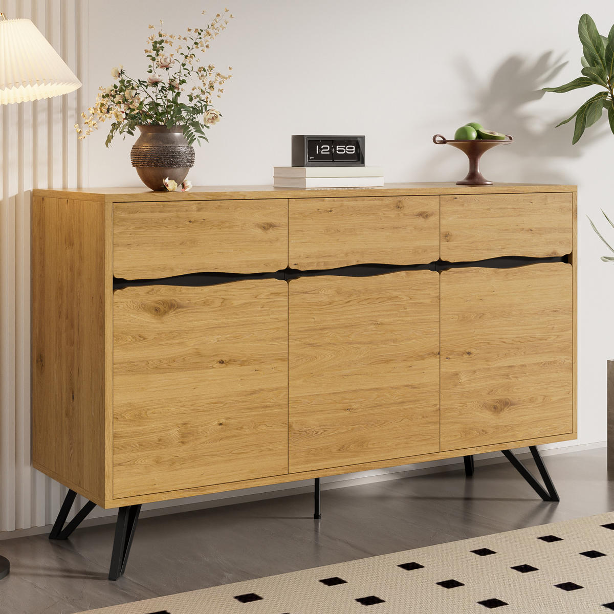 SIDEBOARD 140x40x75,5 cm, 3 Türen, Metallfüße, Holzfarben - Kastanienfarben, Holz (140/75/40cm)