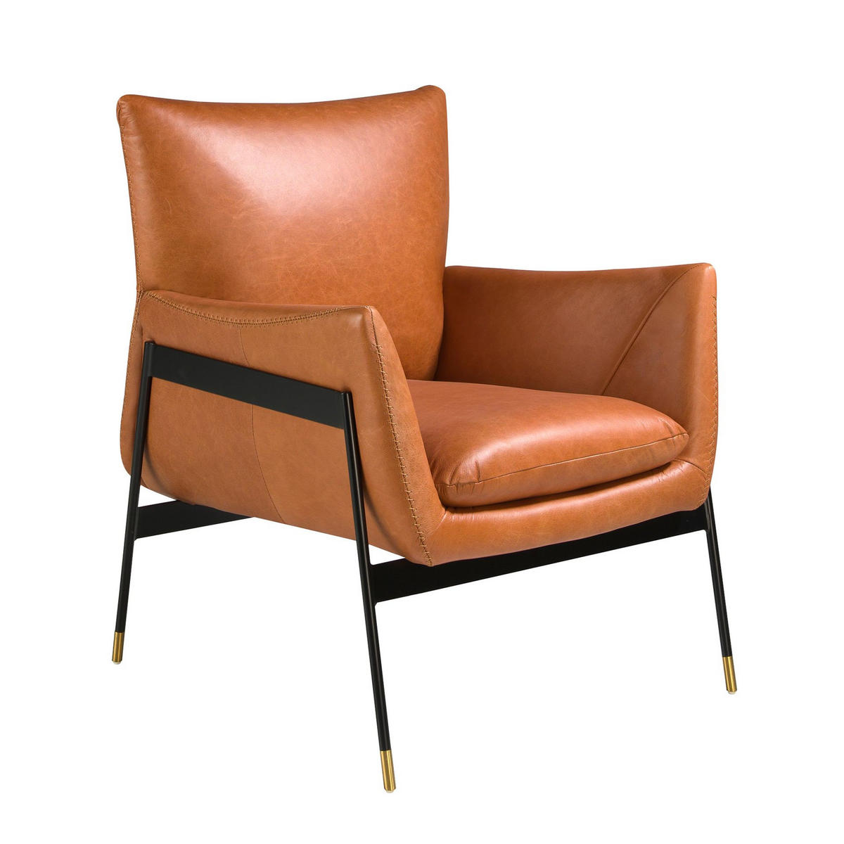 SESSEL Brauner Leder-Dreh 87/67/75 cm - Rotbraun/Schwarz, Leder/Metall (87/75/67cm) - ANGEL CERDA