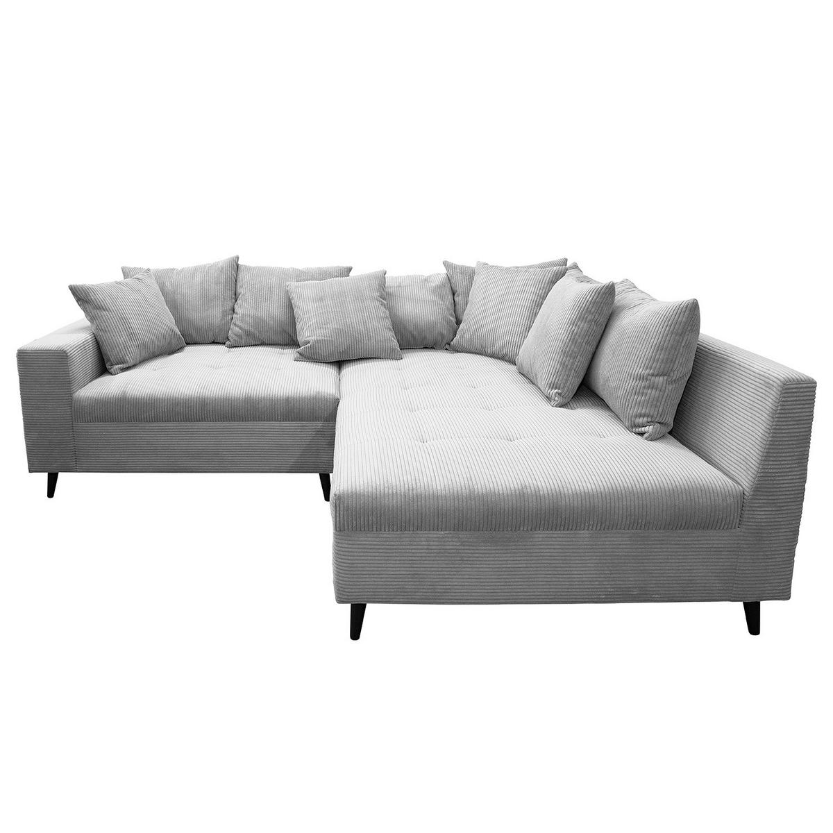 ECKSOFA mit Ottomane und Hocker - Hellgrau/Schwarz, Birkenholz/Textil (247/174cm) - home24