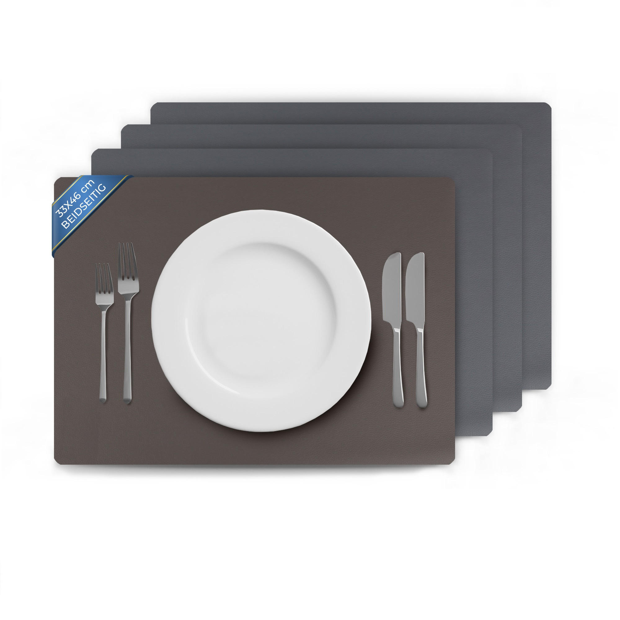 TISCHSET ( 4er Set ) abwischbares Lederimitat Platzdeckchen 46x33cm - Doppelseitiges Unifarben ( Grau / Dunkelgrau ) Kunstleder Platzset - Dunkelgrau, Kunststoff (33/46cm) - Bestlivings