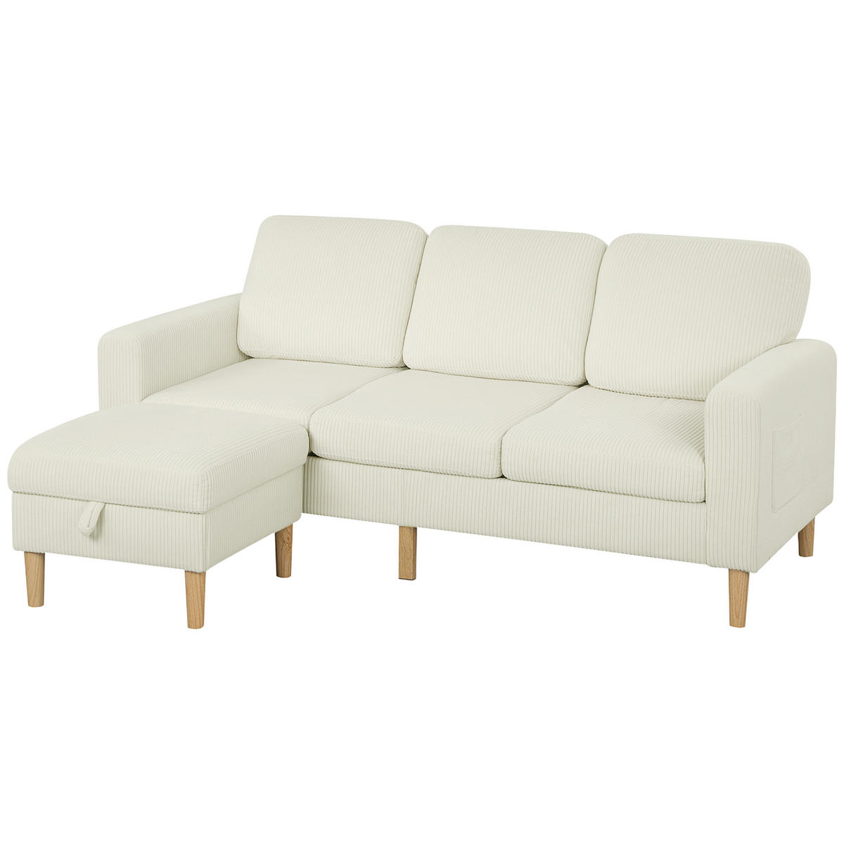 SOFA, 3-Sitzer, Cordbezug, Fußstütze, gepolstert, beige, 192x138x85cm - Multicolor, Holzwerkstoff (192/85/138cm) - FORIOUS