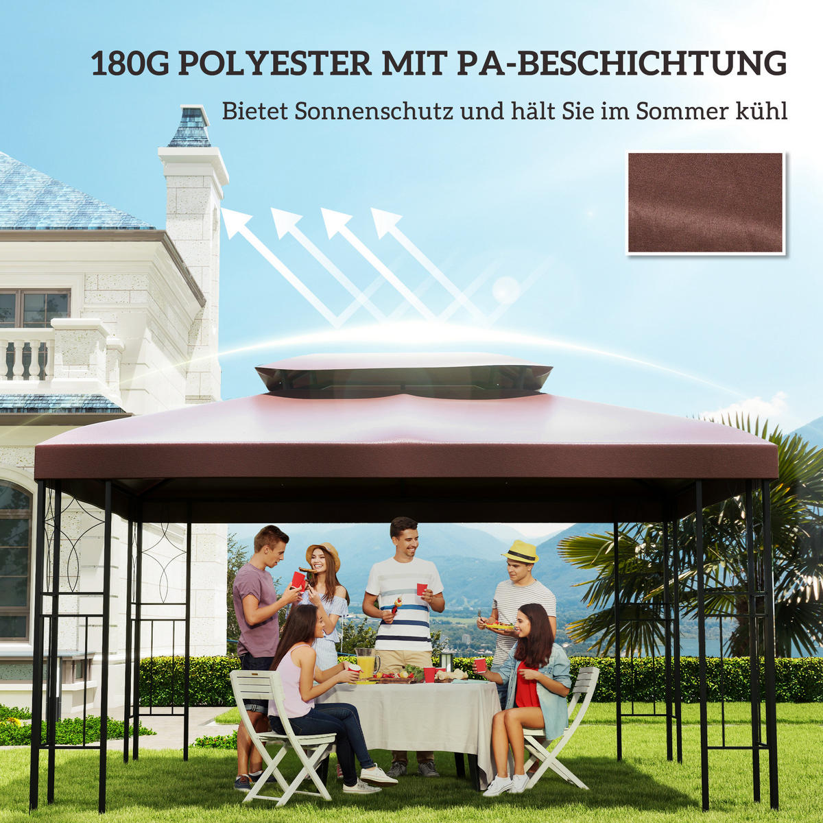 PAVILLONDACH, Polyester, Kaffee - Braun, Kunststoff (400/20/300cm) - Outsunny