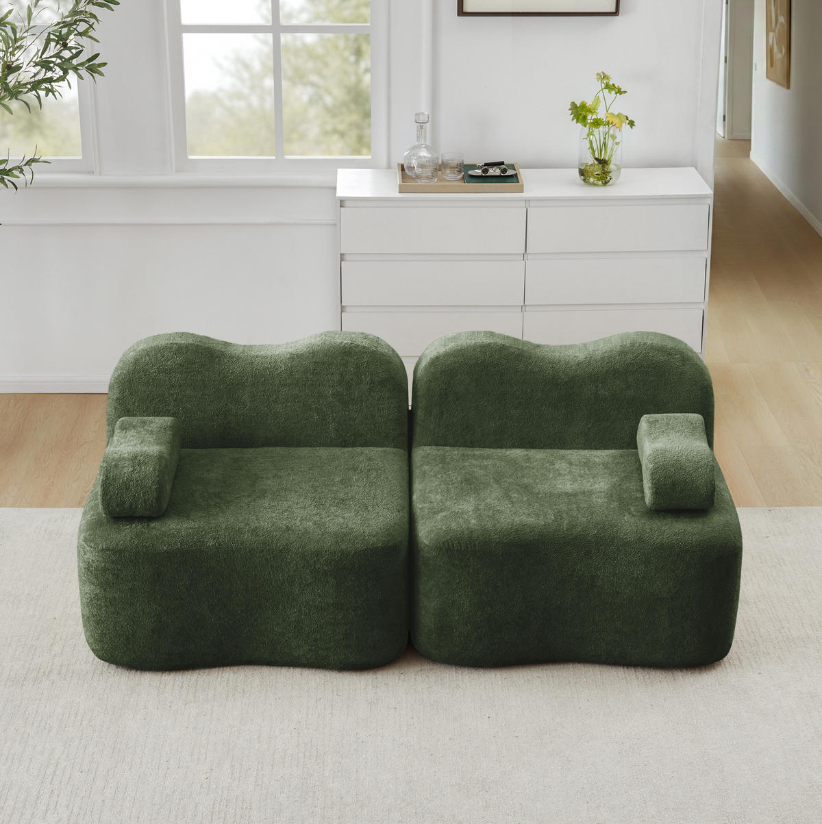2-SITZER Sofa ohne Montage mit Wellenform und tiefer Sitzfläche, Grün - Grün, Textil (192/70/98cm) - Redom