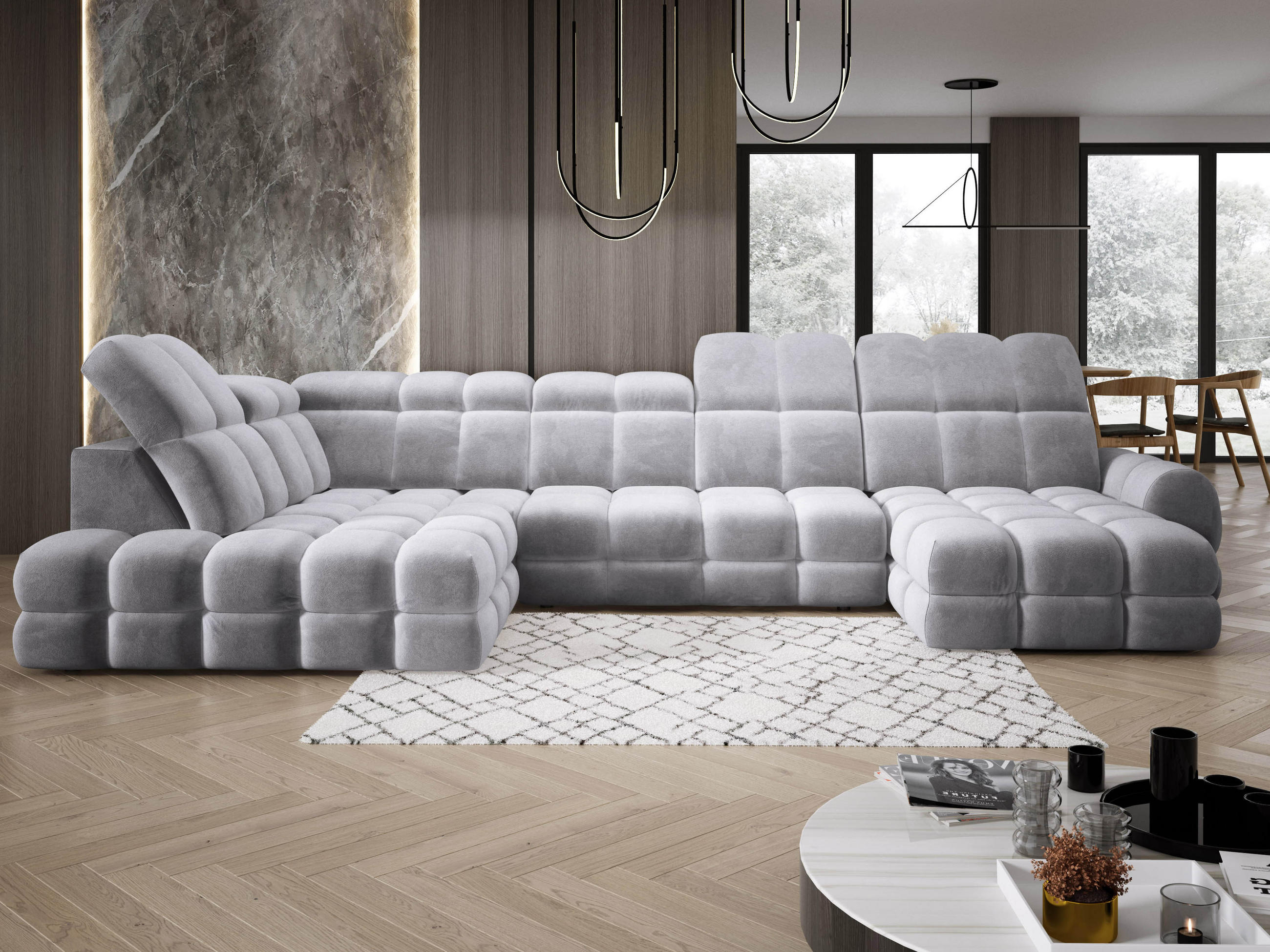 ECKSOFA TOLLO Salvador-stoff U-form 400x217x105 cm grau - Grau, Holz/Textil (400/217cm) - DomoHome