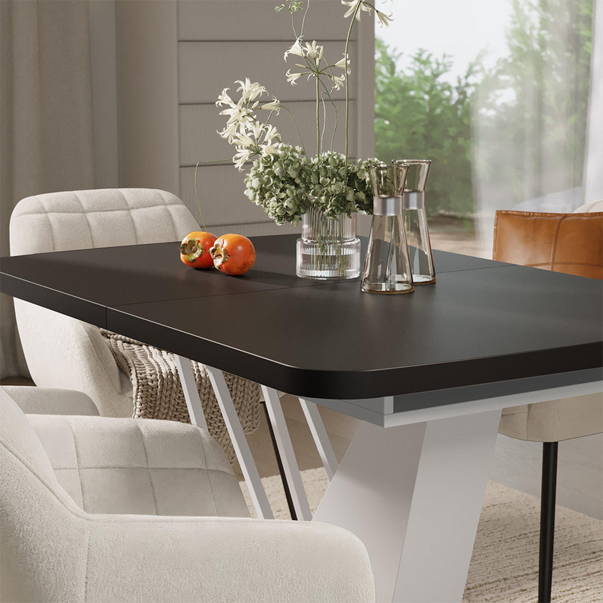 JEDILNA MIZA Fenaro, Črna/Bela, 120 x 80 cm s 4 jedilnimi stoli - črna/bela, leseni material (120/76/80cm) - Vicco