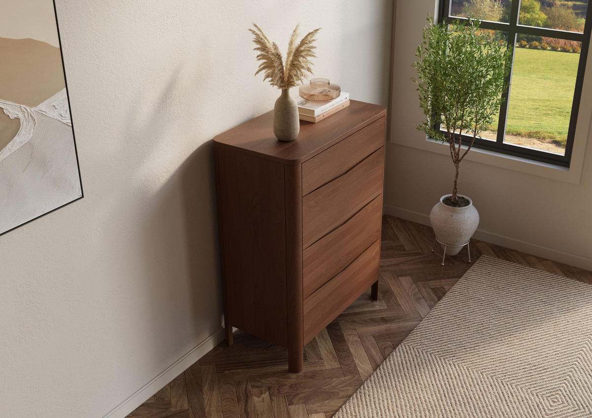 HOLZKOMMODE Modena Low 80, Nussbaumfarbe - Walnussfarben, Holz/Buchenholz (80.4/106.3/45cm) - Visby