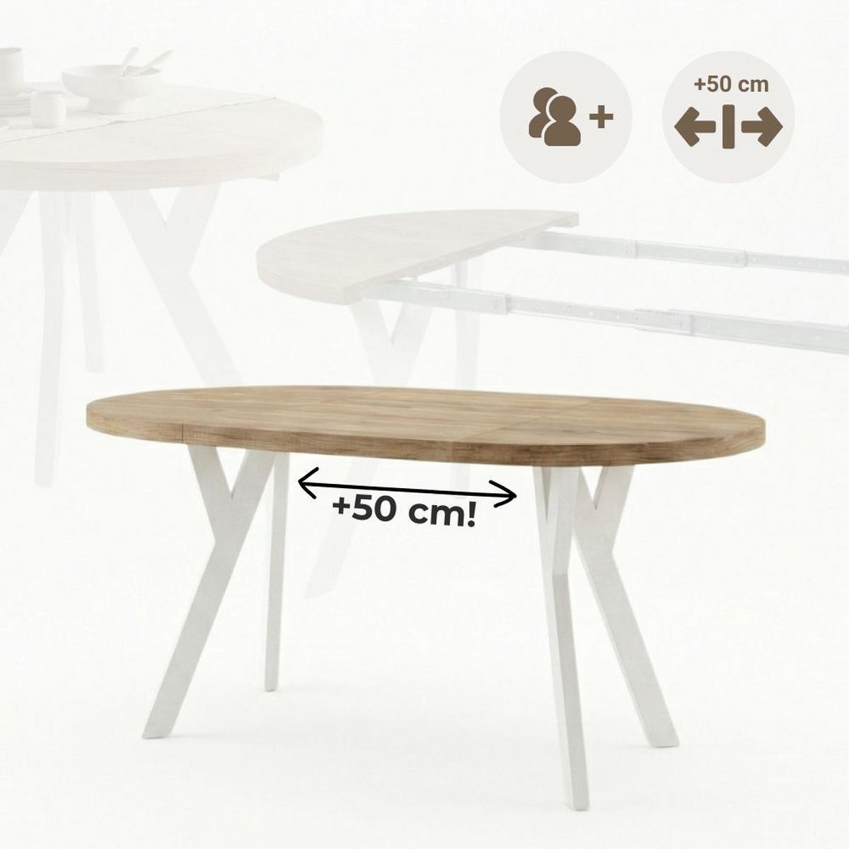 ESSTISCH Runder Ausziehbarer PERO 90/140, Craft Golden/Weiss - Braun/Weiß, Holz (140/90/77cm) - Dekori_Interiors