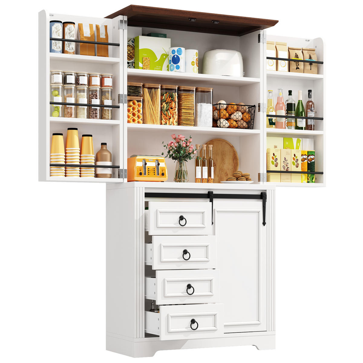 HOCHSCHRANK SoftClose Snackrack 4 Schubladen Weiß - Weiß, Holzwerkstoff (80/180/39.8cm) - FLIEKS