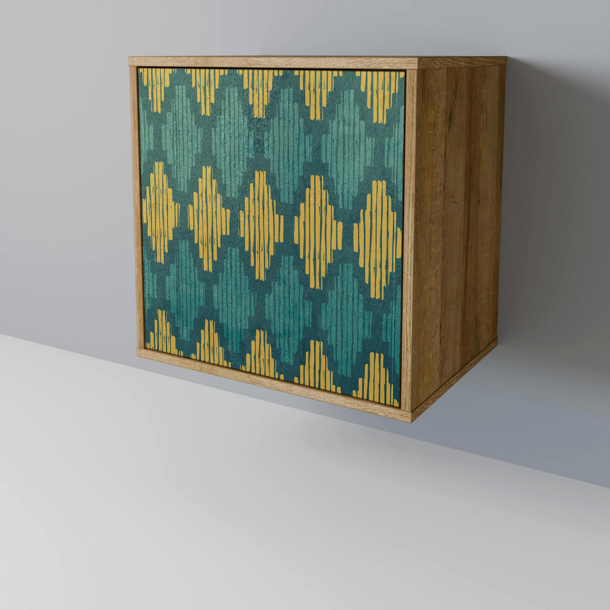SIDEBOARD POLYGONS, Eichefarben, 57,5x42x67,5 cm, Schwarze Metall-Rahmenfüße - Eichefarben/Multicolor, Holzwerkstoff/Metall (57.5/67.5/42cm) - SpaceRebels