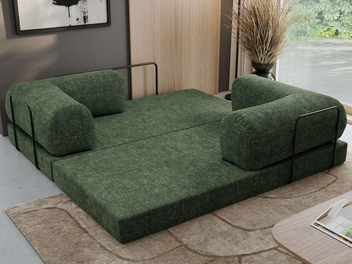 TROJMIESTNA POHOVKA ORSETTO - Tmavozelená Hrubo tkaná ženilka - čierna/tmavozelená, kov/textil (200/70/100cm) - MKS