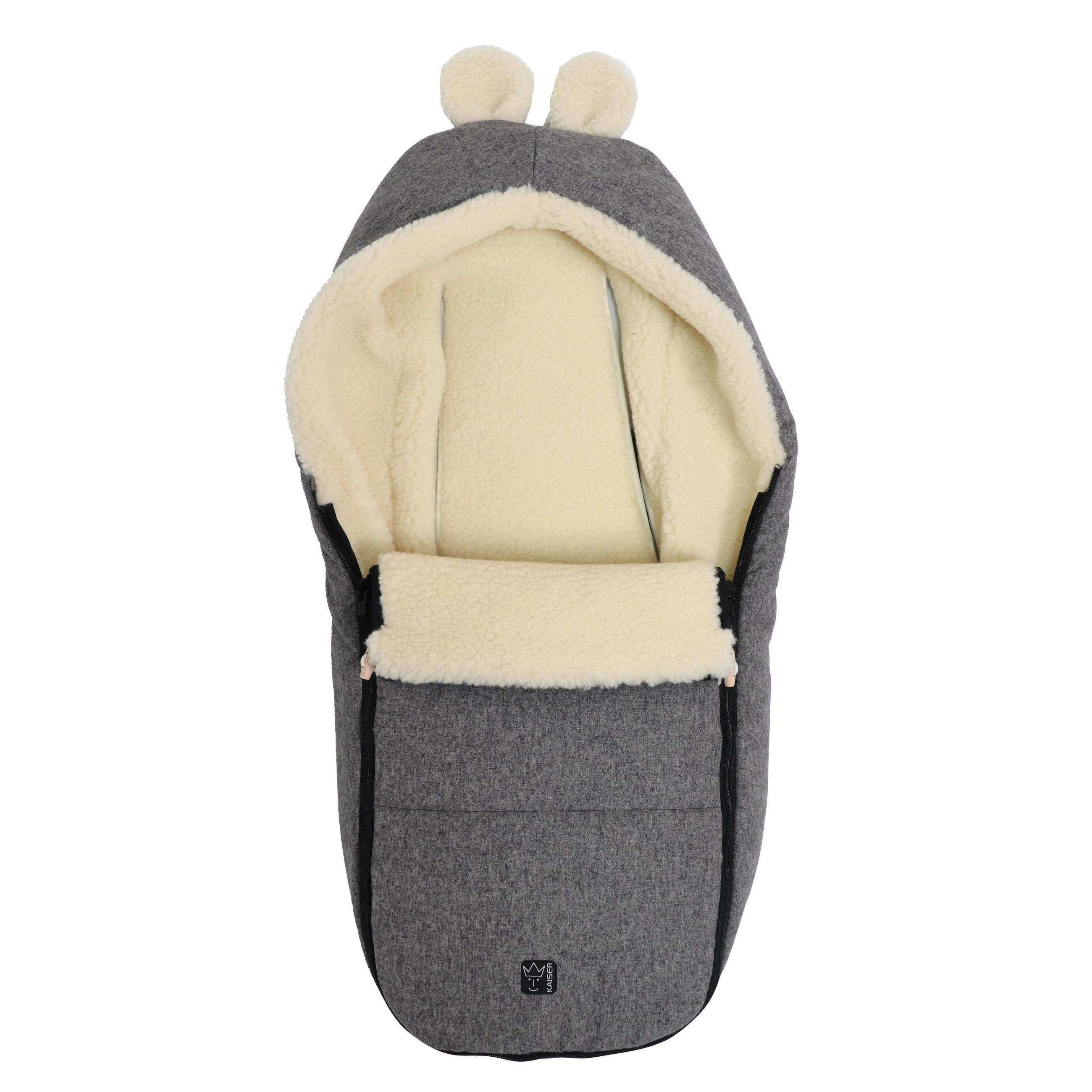 BABYSCHALENFUSSSACK Hoody Maus Wool, sleet grey - Hellgrau, Naturmaterialien (40/12/84cm) - Kaiserbaby